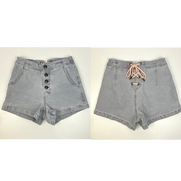 Anthropologie Pilcro Lace Up Back Denim Shorts Women's Size 25 Gray Stretch - Picture 3 of 13